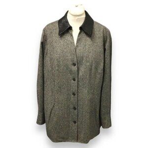VTG Nordstrom Encore Women’s Button Front Wool Shacket w Leather Collar, Size 2X